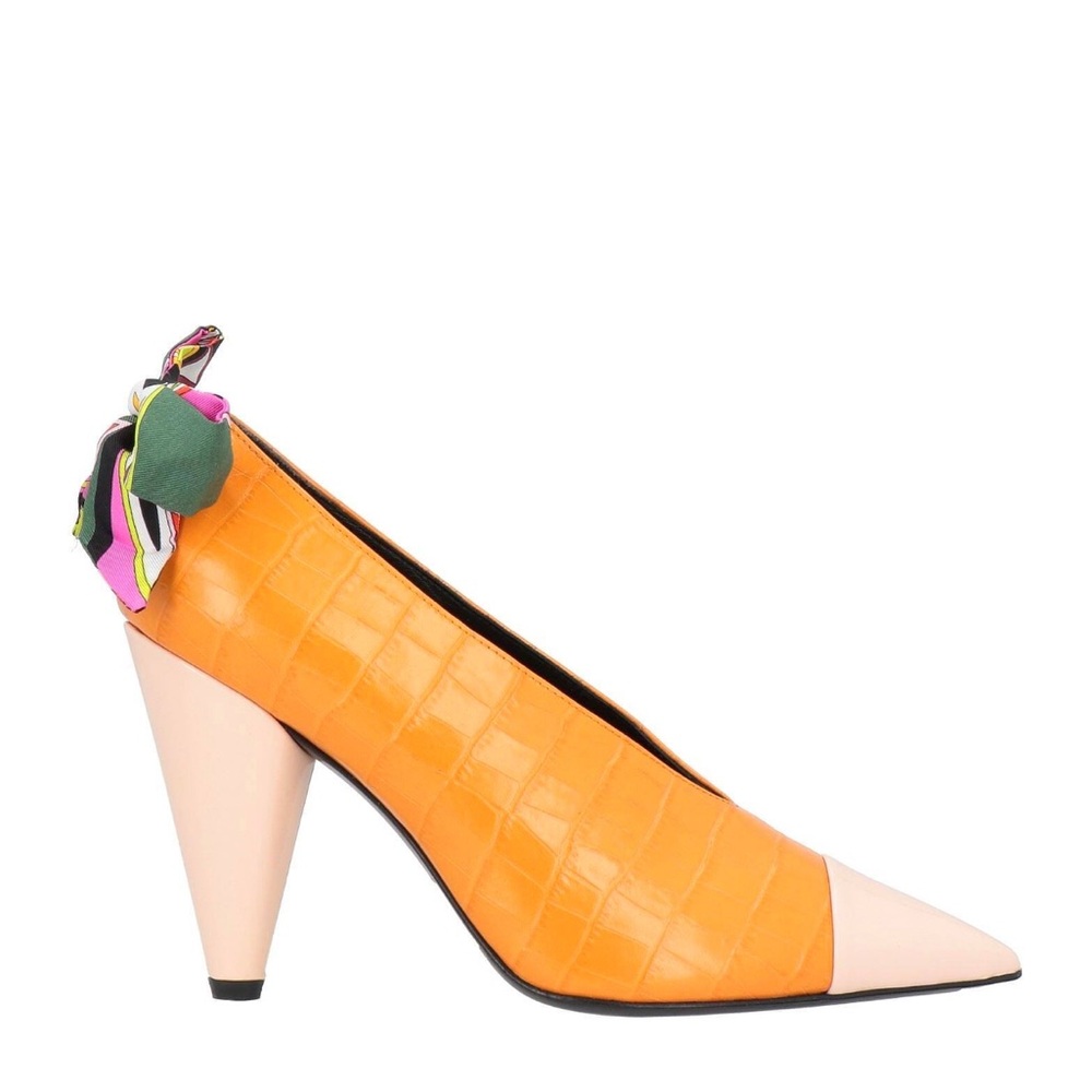 Pucci orange croc pumps with pink cap-toe and pink cone heel w/ Pucci scarf bow - Picture 6 of 6